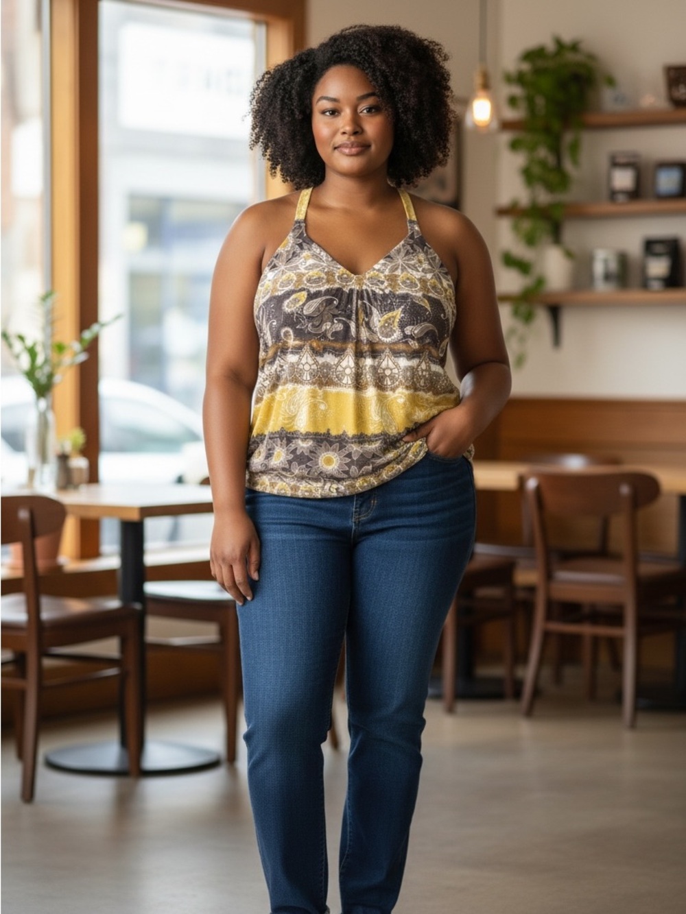 Yellow Patterned Blousy  Top